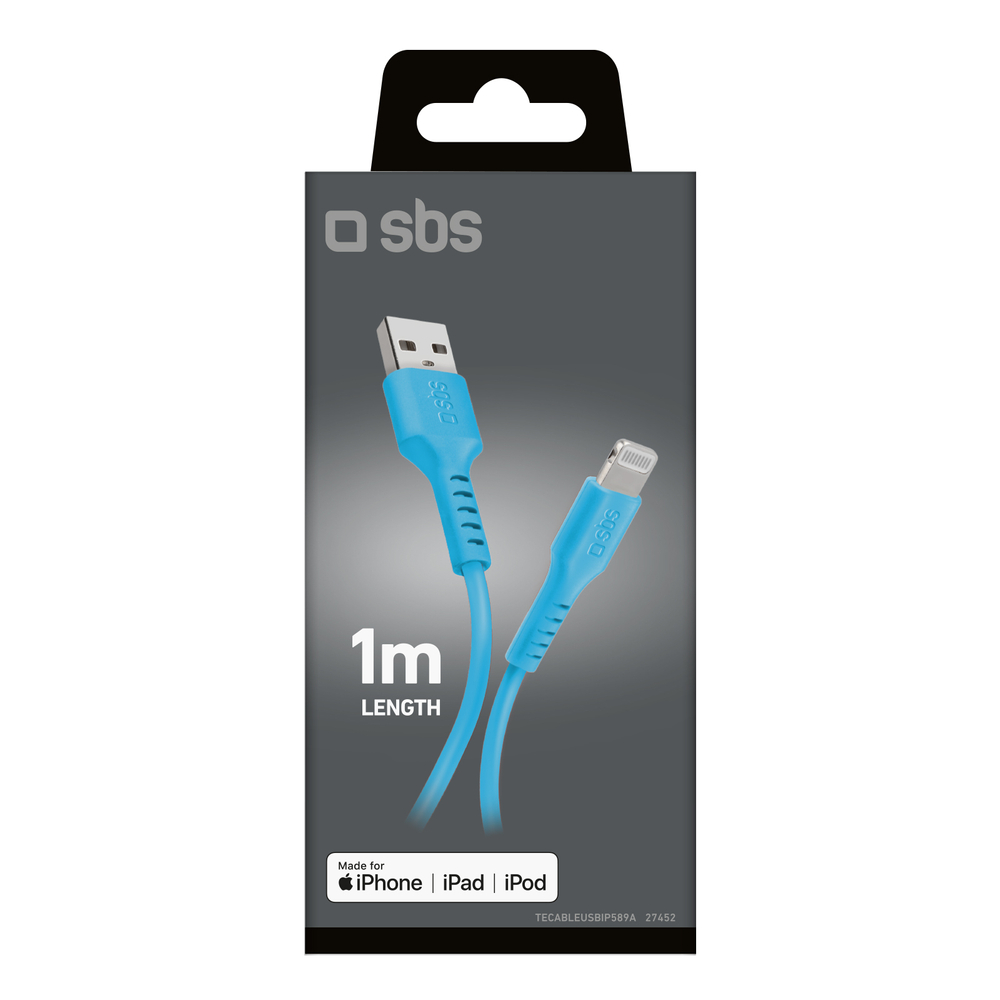 SBS USB-A - Lightning kabelis (MFi), 1m, zils