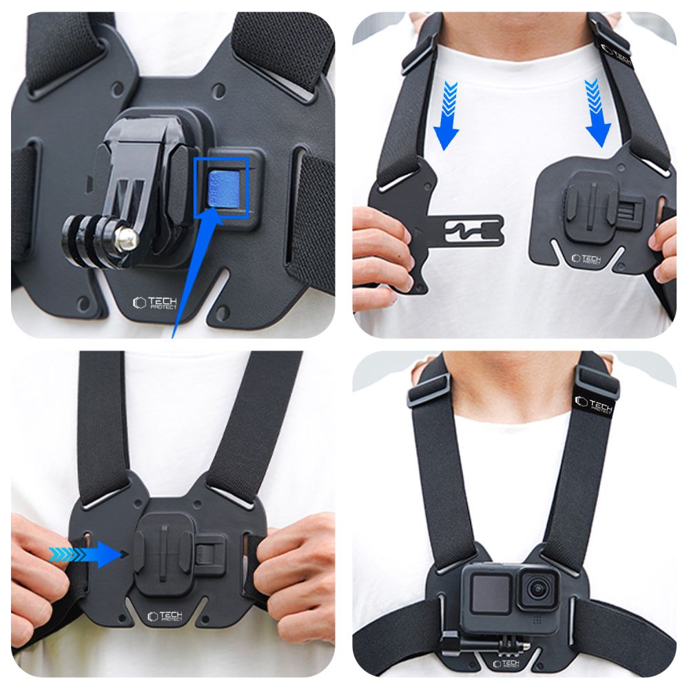 Tech-Protect GA100 krūšu stiprinājums GoPro / DJI, melns