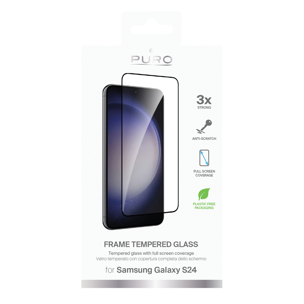 Puro Samsung Galaxy S25 / S24 aizsargstikls Frame Tempered Glass, melns