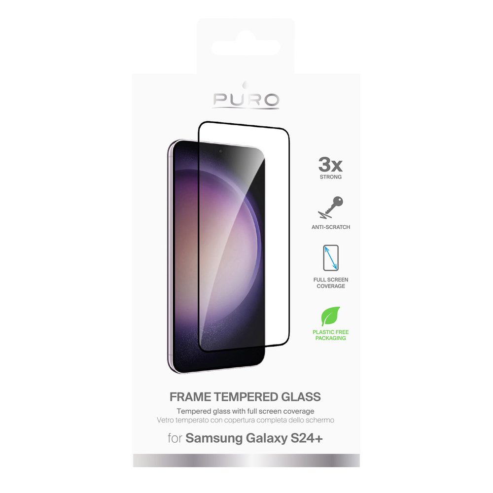 Puro Samsung Galaxy S25+ / S24+ aizsargstikls Frame Tempered Glass, melns