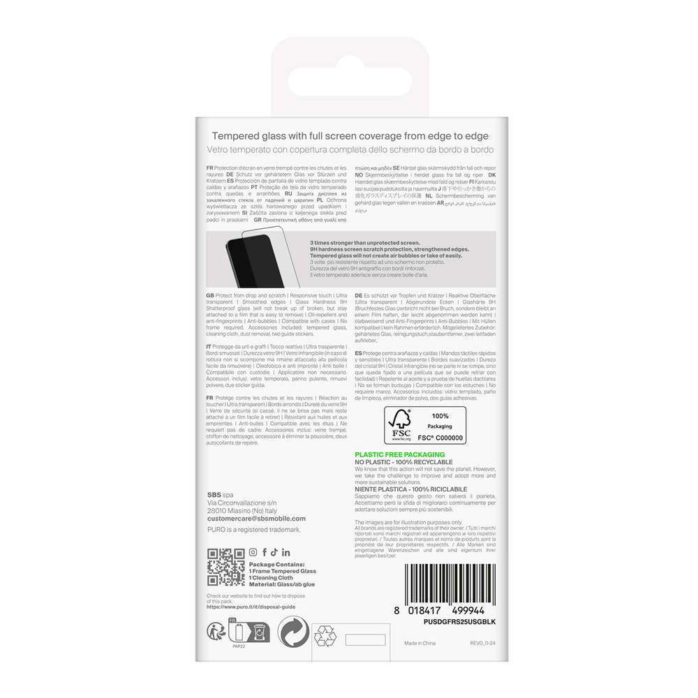 Puro Samsung Galaxy S25 Ultra aizsargstikls Frame Tempered Glass, melns