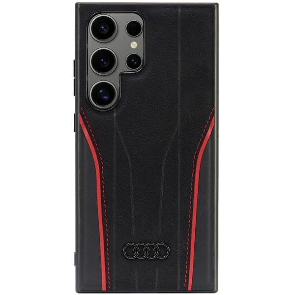Audi Samsung Galaxy S24 Ultra vāciņš Genuine Leather MagSafe, melns/sarkans
