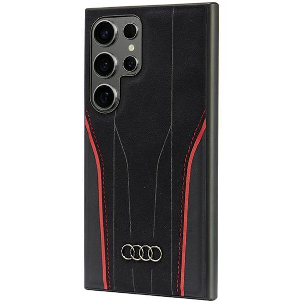 Audi Samsung Galaxy S24 Ultra vāciņš Genuine Leather MagSafe, melns/sarkans