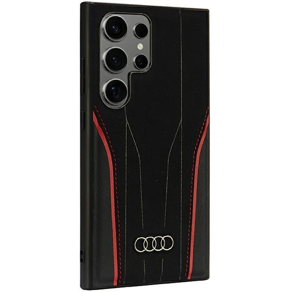 Audi Samsung Galaxy S24 Ultra vāciņš Genuine Leather MagSafe, melns/sarkans