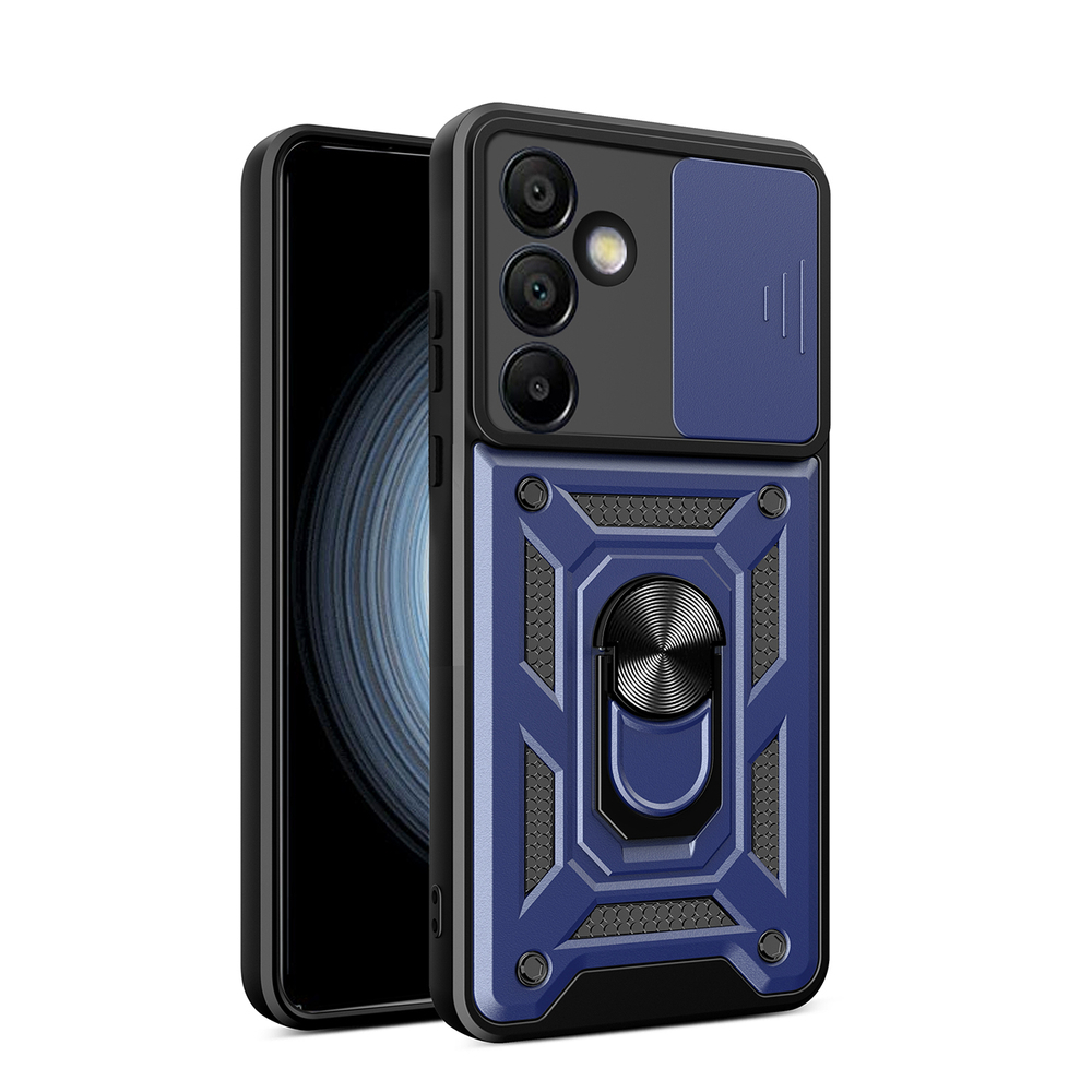 Hurtel Samsung Galaxy A26 vāciņš Hybrid Armor Camshield ar statīvu, zils