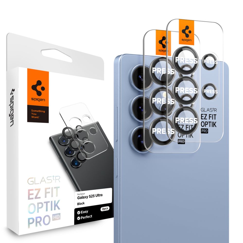 Spigen Optik Pro Glas.Tr EZ Fit kameru aizsargstikls Samsung Galaxy S25 Ultra (2 gab.), melns