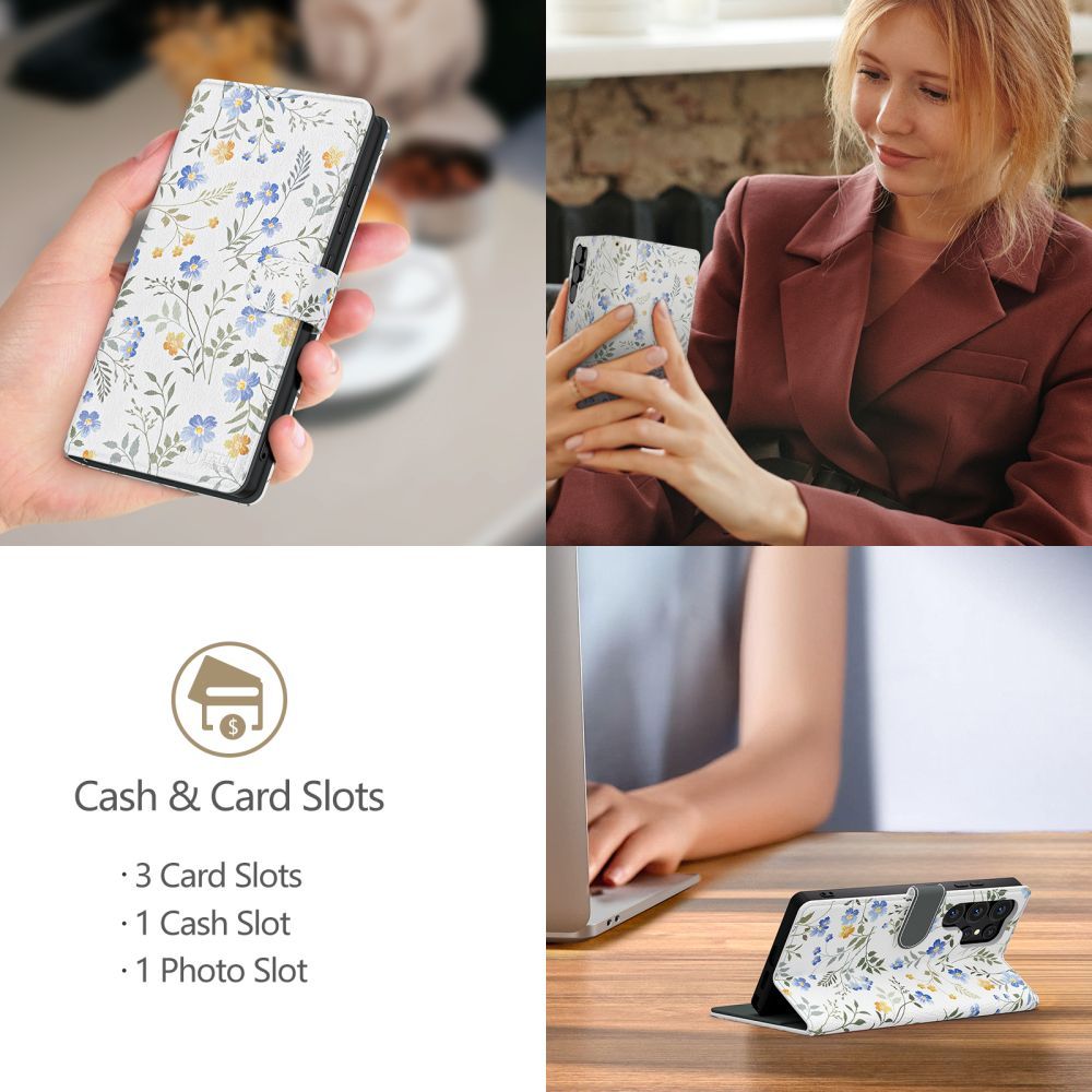 Tech-Protect Wallet atverams vāciņš Samsung Galaxy A56 5G - White Daisies