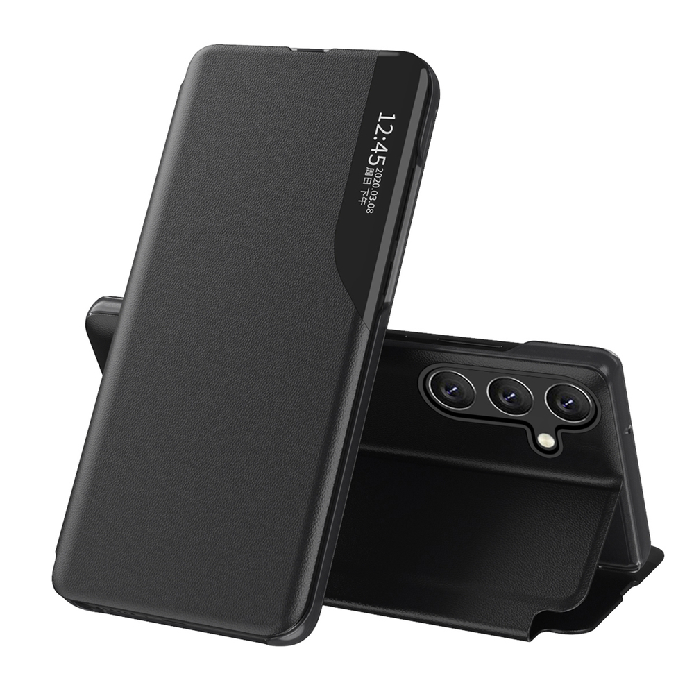 Hurtel Samsung Galaxy S24 FE atverams vāciņš maciņš grāmatiņa Eco Leather View Case, melns