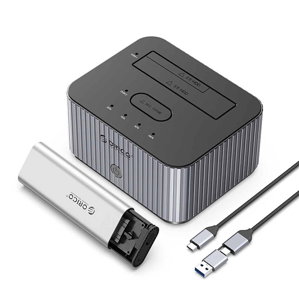 Orico IT28E-C dokstacija 2 diskiem, M.2 NVME/SATA HDD/SSD, pelēka