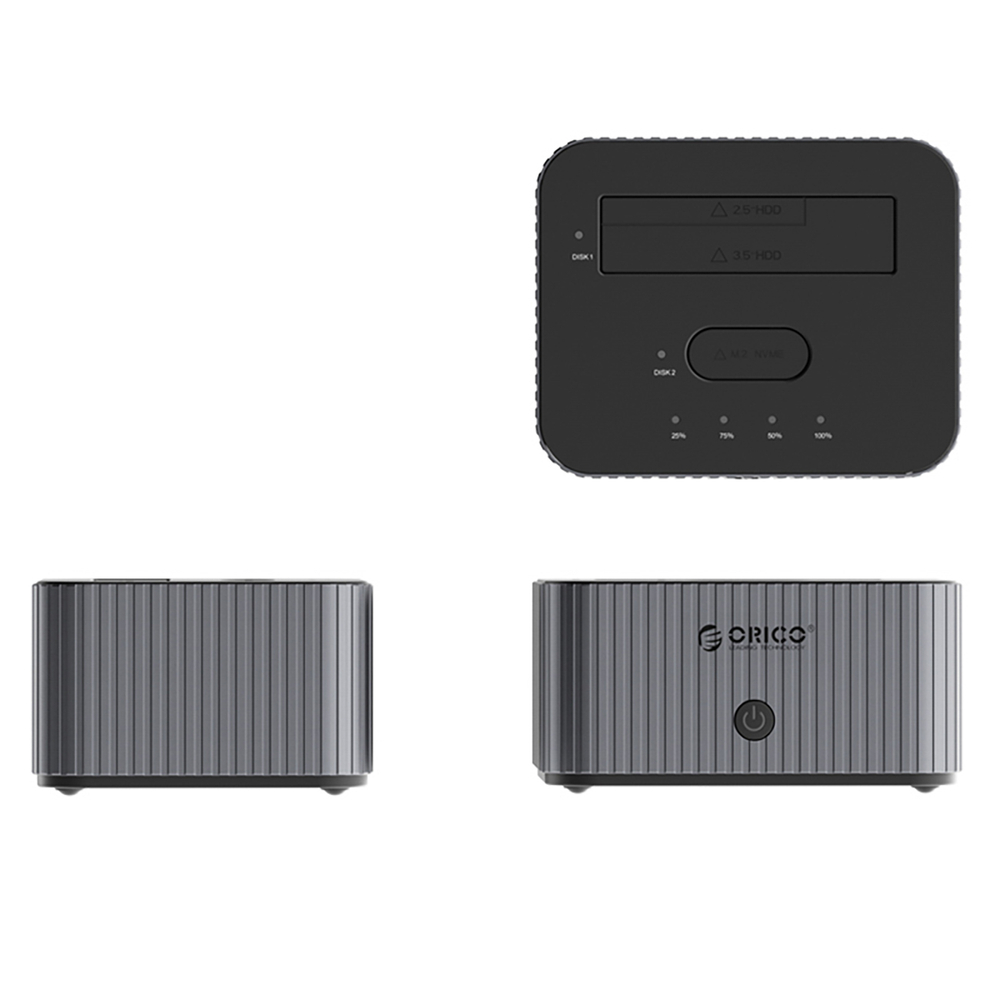 Orico IT28E-C dokstacija 2 diskiem, M.2 NVME/SATA HDD/SSD, pelēka