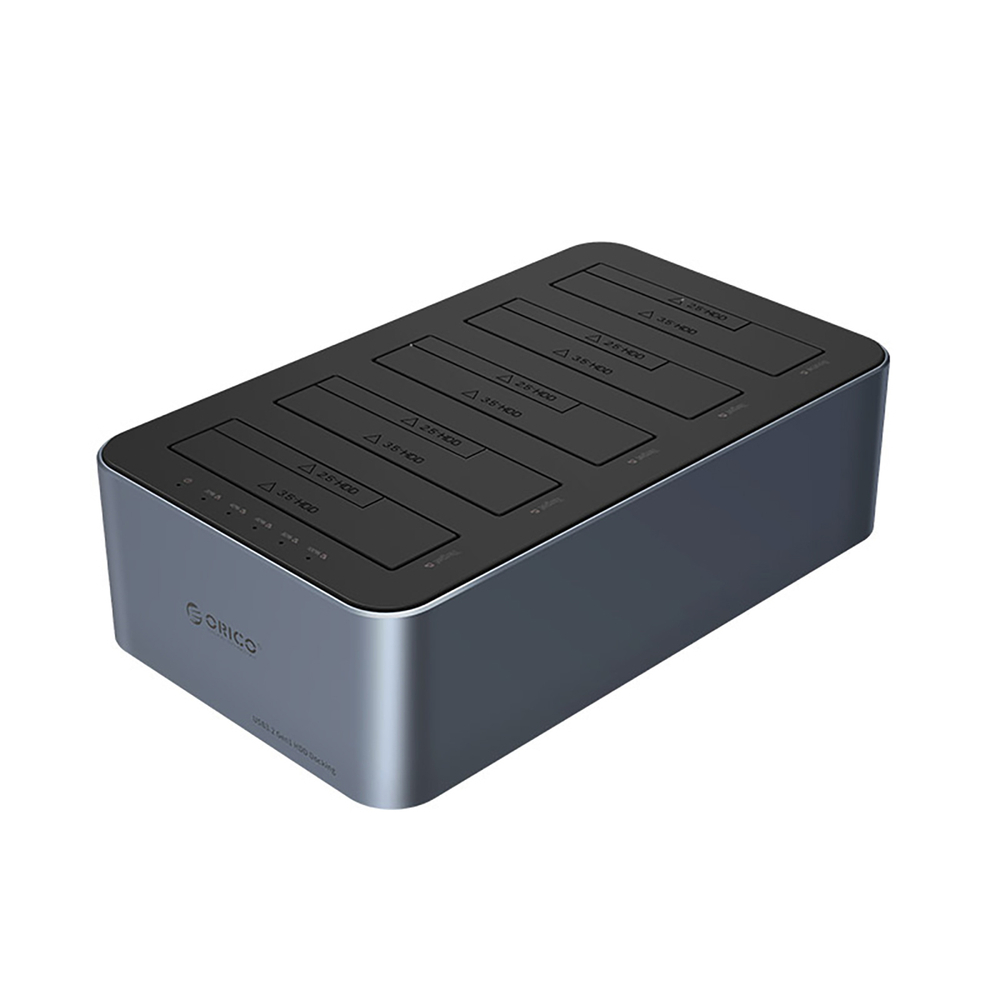 Orico 6656C3-C 5 nodalījumu dokstacija 2.5"/3.5" SATA HDD/SSD ar bezsaistes klonēšanu, pelēka