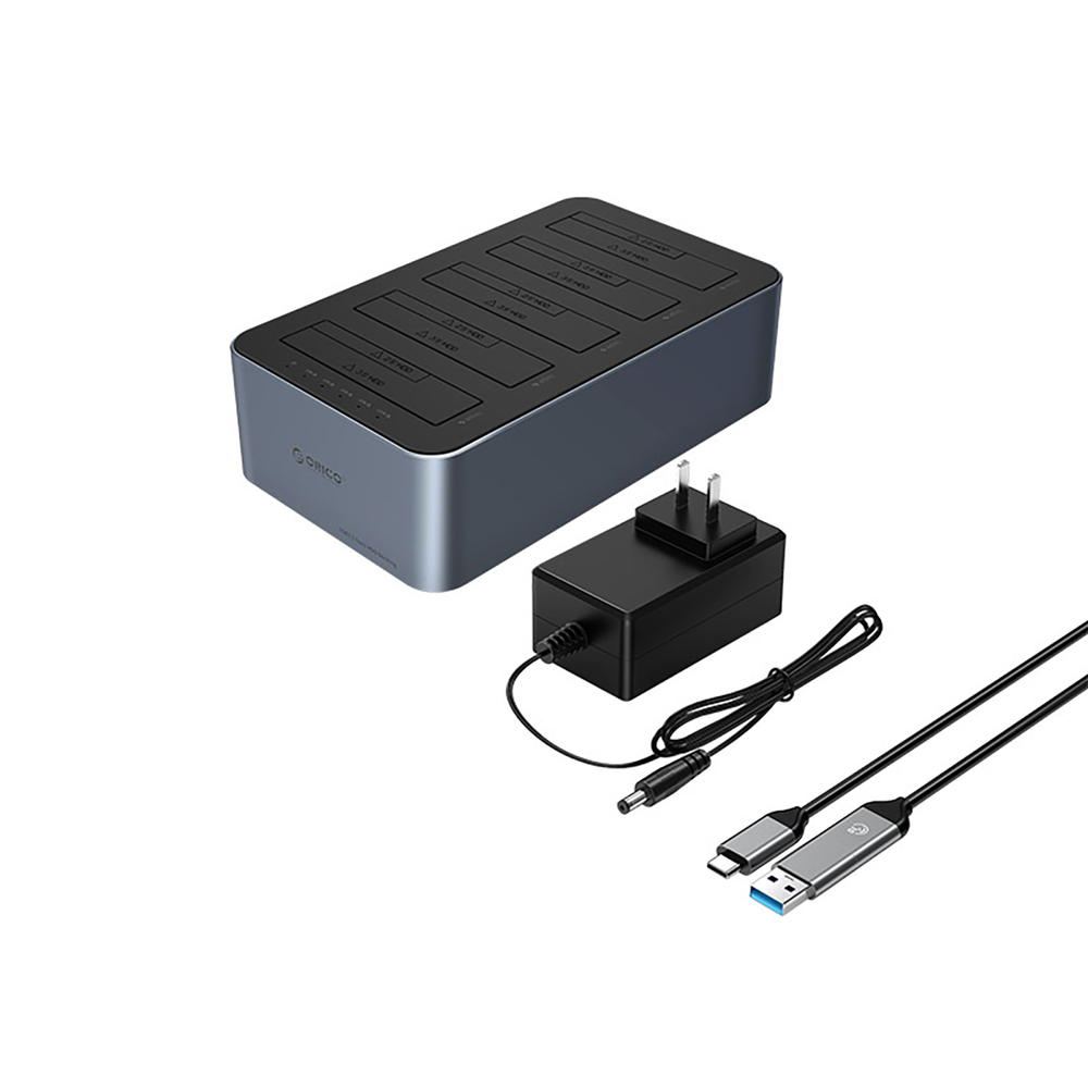 Orico 6656C3-C 5 nodalījumu dokstacija 2.5\"/3.5\" SATA HDD/SSD ar bezsaistes klonēšanu, pelēka
