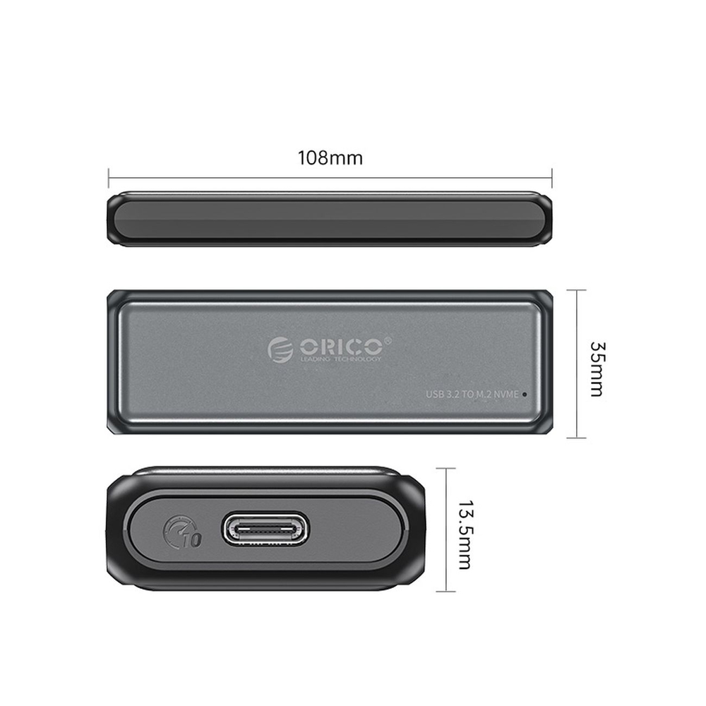 Orico DDM2-C3-G2 M.2 NVMe SSD ārējais disks, USB-C 3.2, pelēks