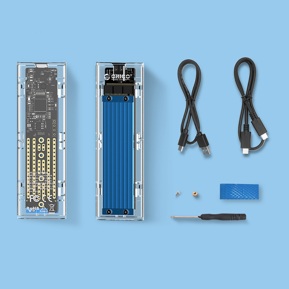 Orico TCM2-C3 M.2 NVMe uz USB-C ārējais diska korpuss, zils