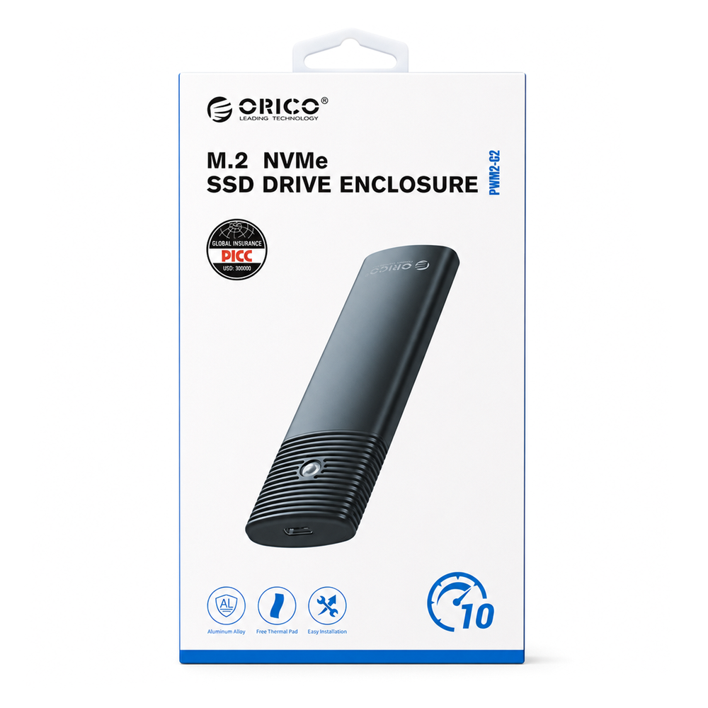 Orico PWM2-G2 M.2 NVMe SSD ārējais korpuss USB-C 10Gb/s, melns