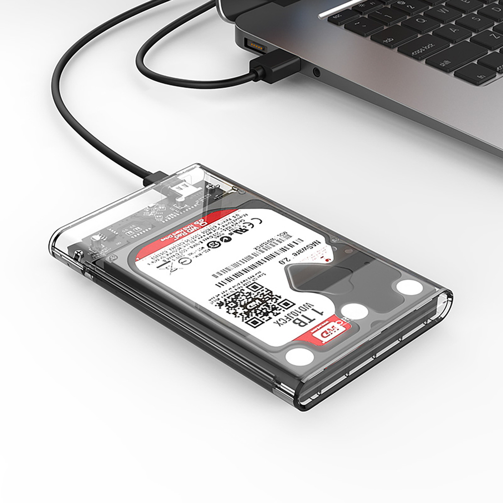 2.5\" USB-C 5Gb/s kabatas cietais disks/SSD - caurspīdīgs | Drive Pocket HDD/SSD 5Gbps transparent