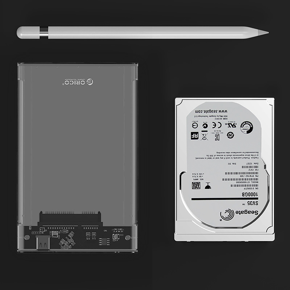2.5\" USB-C 5Gb/s kabatas cietais disks/SSD - caurspīdīgs | Drive Pocket HDD/SSD 5Gbps transparent