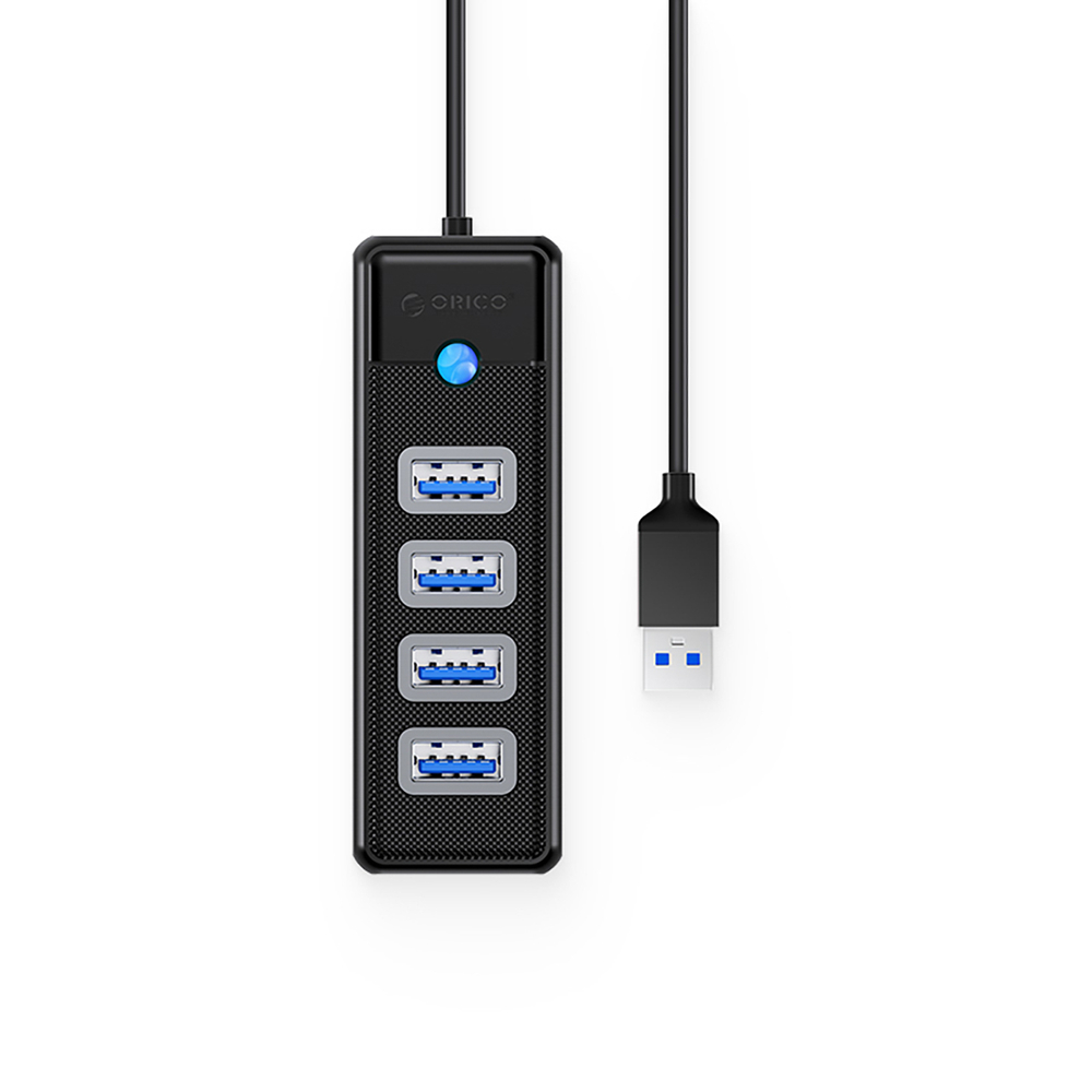 Orico PW4U-U3 USB-A centrmezgls ar 4x USB 3.0 portiem, melns