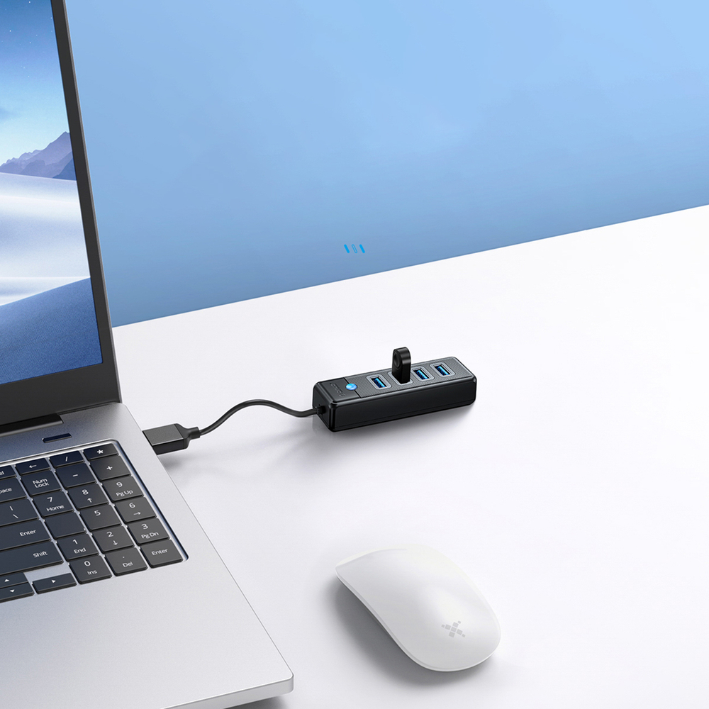 Orico PW4U-U3 USB-A centrmezgls ar 4x USB 3.0 portiem, melns