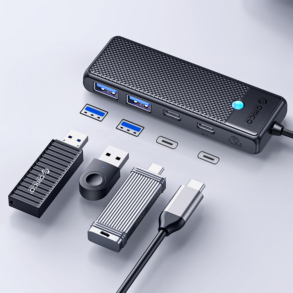 Orico PAPW2AC-C3 USB-C sadalītājs / dokstacija, 2x USB-A 3.0, 2x USB-C, melns