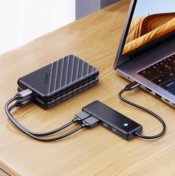 Orico PAPW2AC-C3 USB-C sadalītājs / dokstacija, 2x USB-A 3.0, 2x USB-C, melns