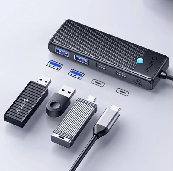 Orico PAPW2AC-C3 USB-C sadalītājs / dokstacija, 2x USB-A 3.0, 2x USB-C, melns