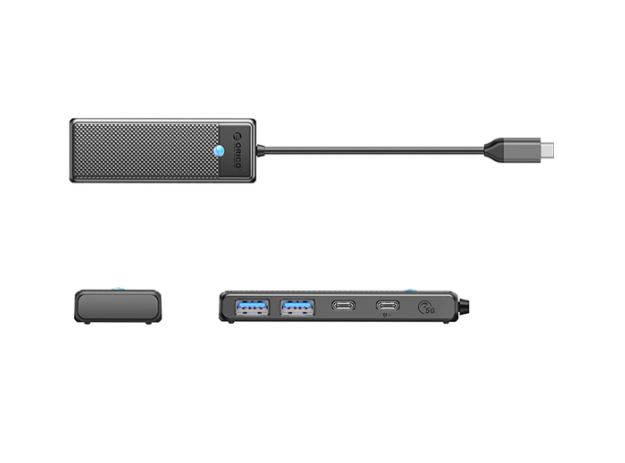 Orico PAPW2AC-C3 USB-C sadalītājs / dokstacija, 2x USB-A 3.0, 2x USB-C, melns