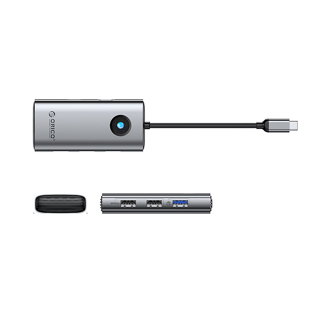 Orico PW11-5P USB-C centrmezgls 5-in-1 HDMI 4K PD 60W, pelēks