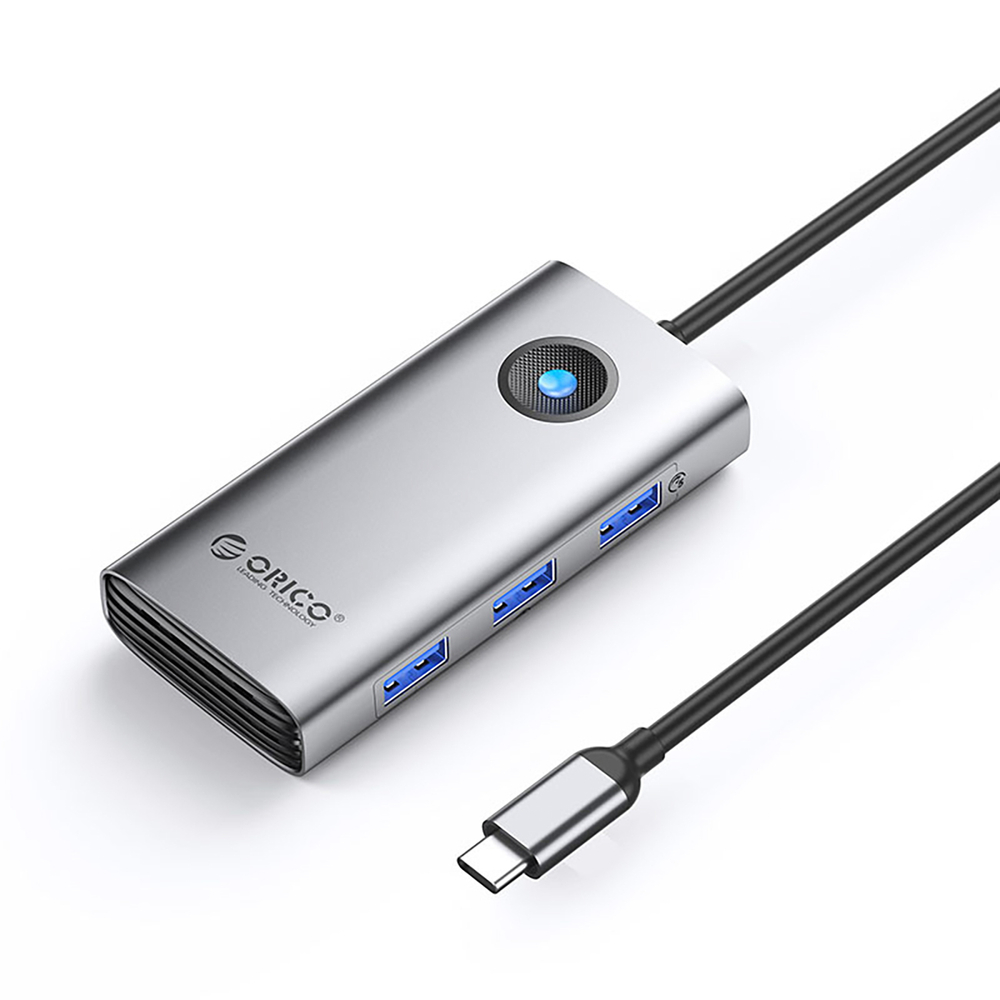 Orico PW11-6P USB-C centrmezgls 6-in-1 (3x USB-A, 1x USB-C, PD, HDMI), pelēks