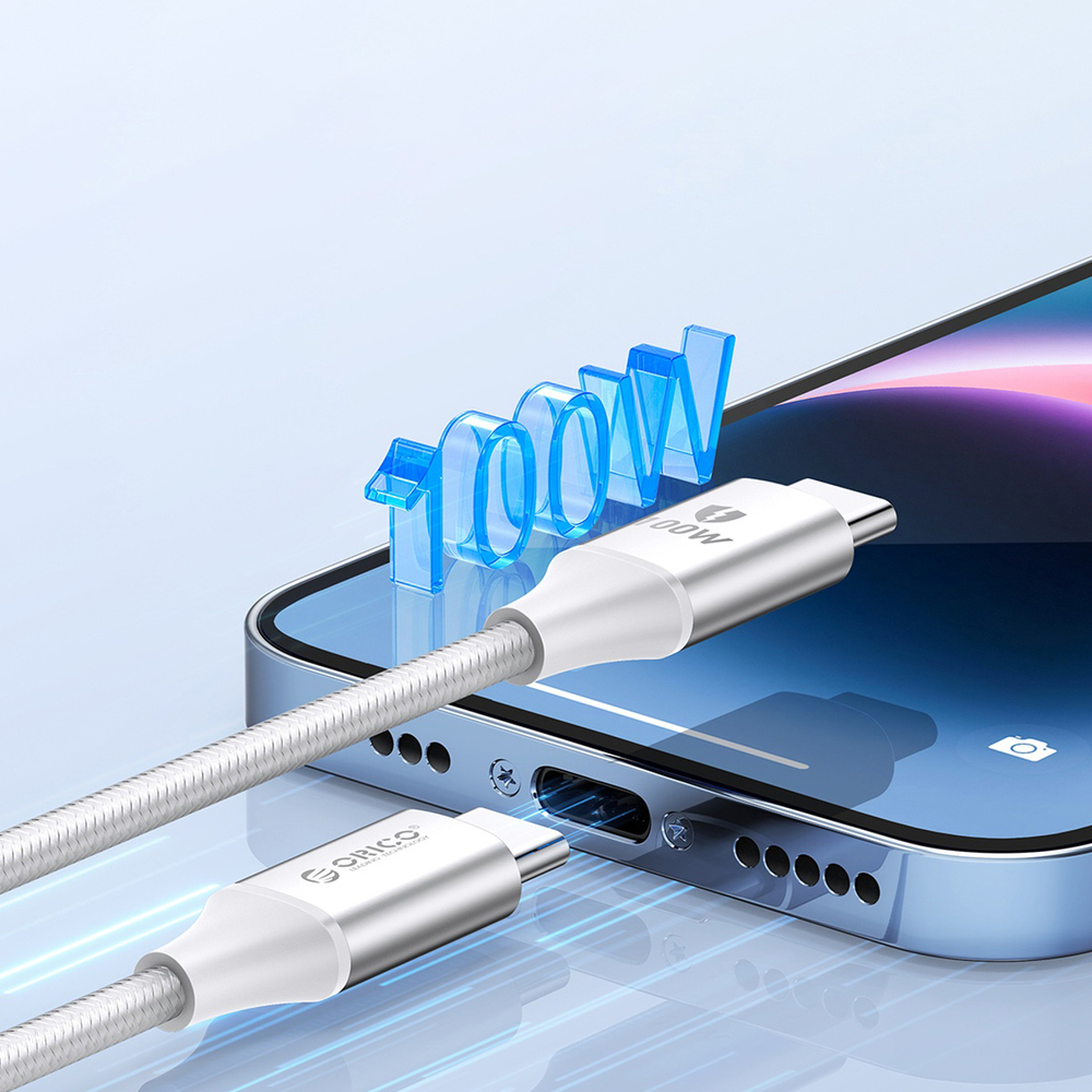Orico CDX USB-C uz USB-C kabelis 100W 5A 1m, balts