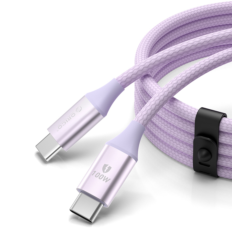 USB-C ar 1 m 5A 100 W kabeli - violets | to 1m 100W cable purple