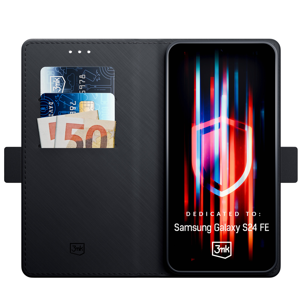 3mk Protection Samsung Galaxy S24 FE atverams vāciņš maciņš grāmatiņa Wallet Case, melns
