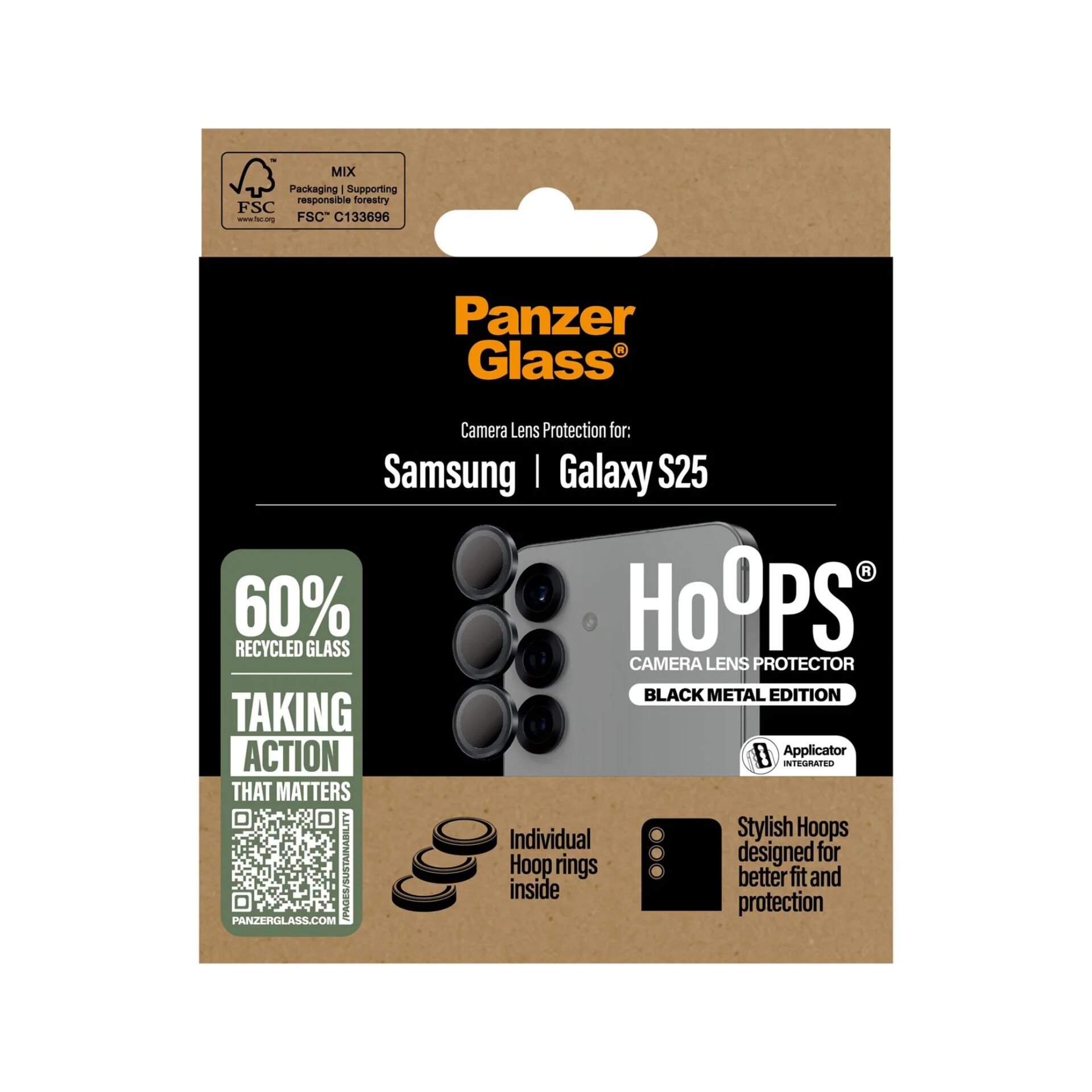 PanzerGlass Hoops aizsargstikls kameras lēcai Samsung Galaxy S25, melns