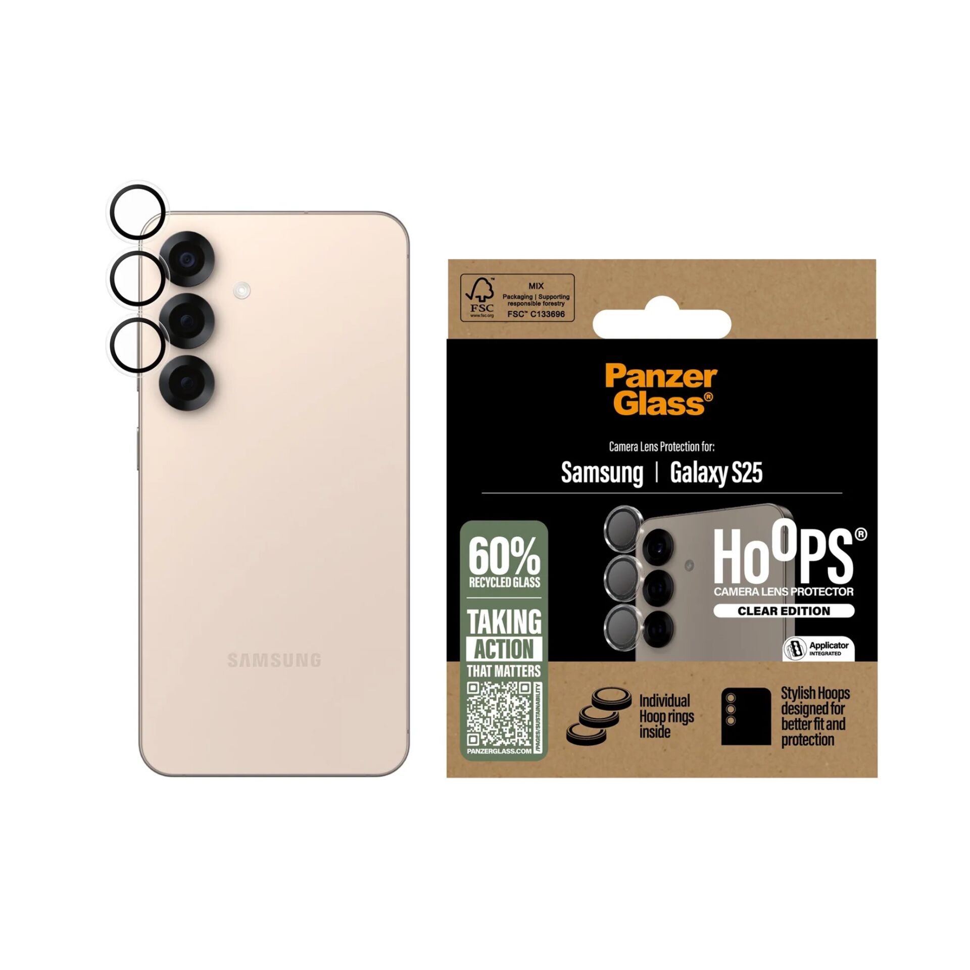Panzerglass Hoops aizsargstikls kameras lēcai Samsung Galaxy S25 caurspīdīgs