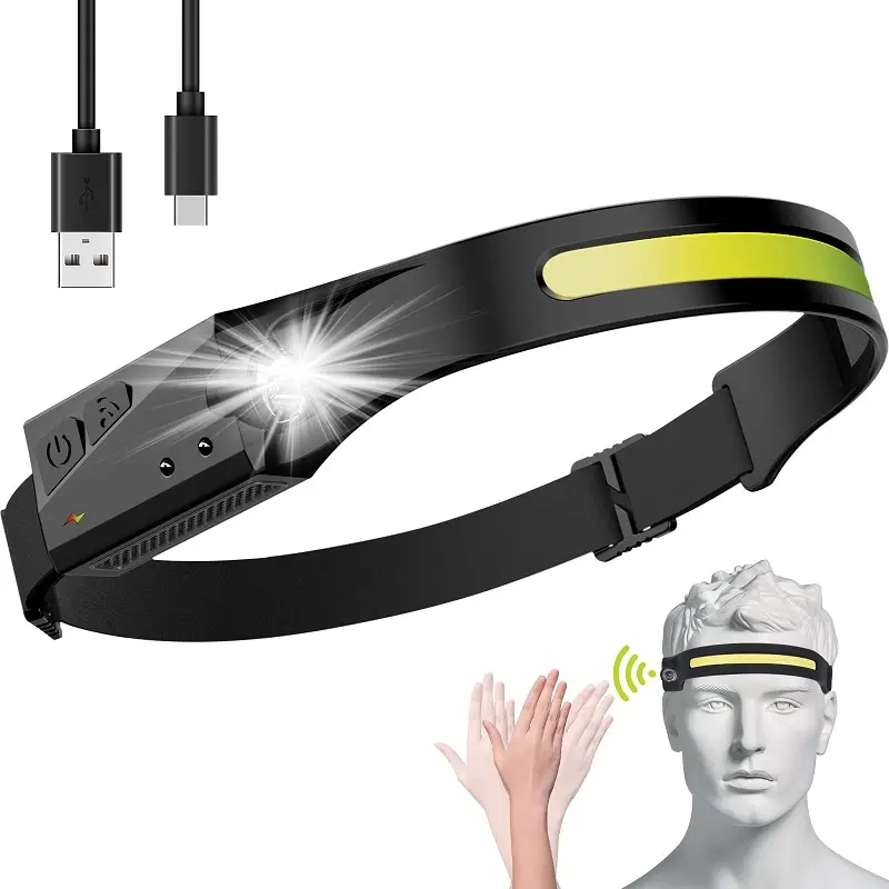 LED galvas lukturis ar kustību sensoru WLCHL03, USB-C, 1200 mAh, melns