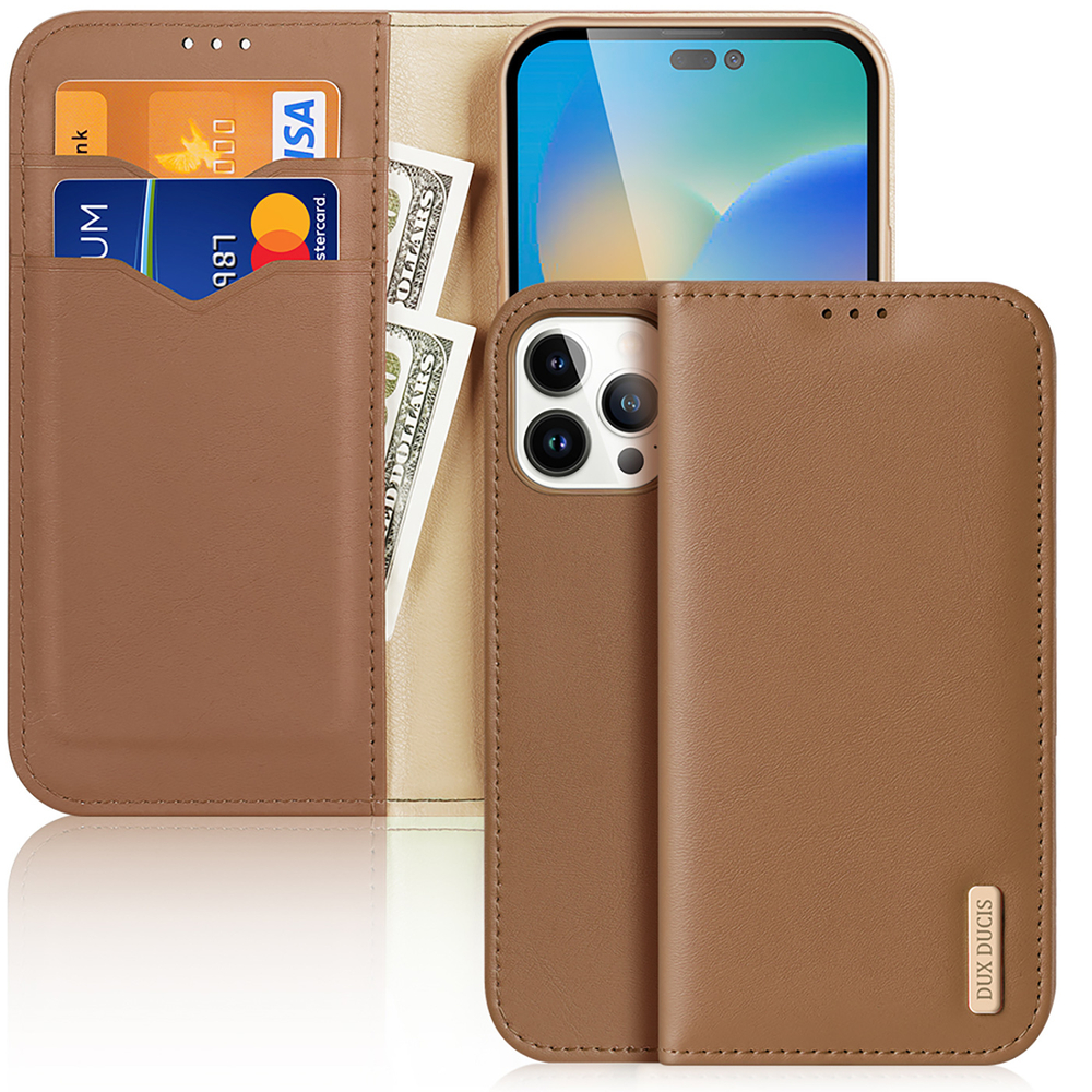 Dux Ducis iPhone 14 Pro Max atverams vāciņš maciņš grāmatiņa Hivo Leather, brūns