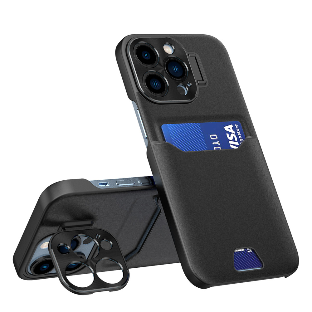 Hurtel Leather Stand vāciņš iPhone 14 Pro Max, Melns