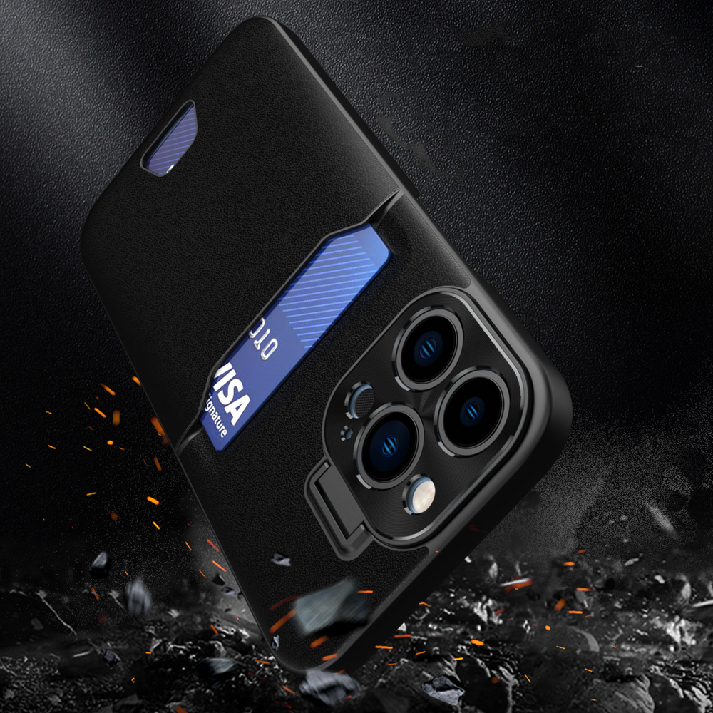 Hurtel Leather Stand vāciņš iPhone 14 Pro Max, Melns