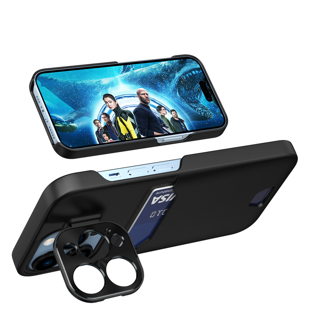 Hurtel Leather Stand vāciņš iPhone 14 Pro Max, Melns