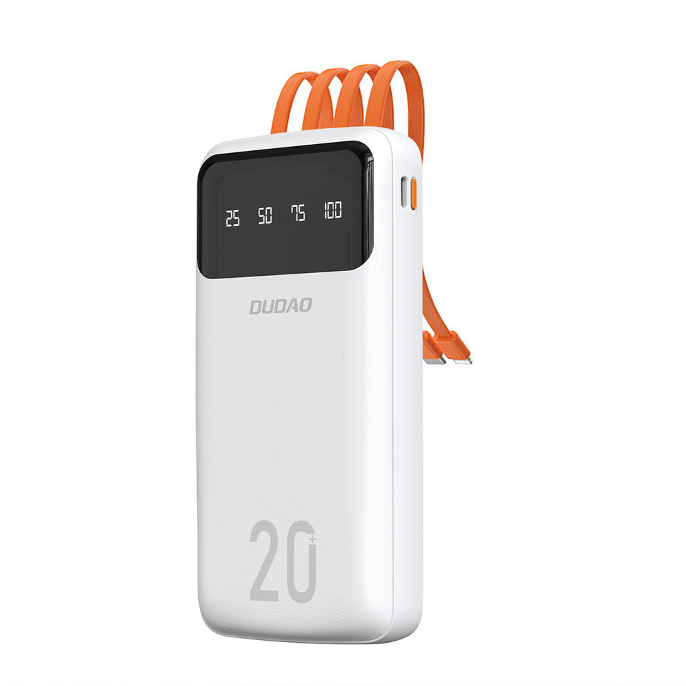 Dudao K6Pro+ 20000mAh ārējais akumulators ar 4 kabeļiem, balts