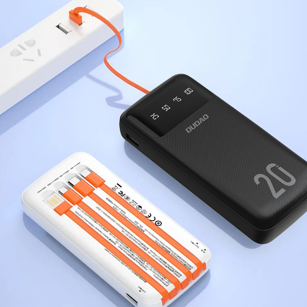 Dudao K6Pro+ 20000mAh ārējais akumulators ar 4 kabeļiem, balts