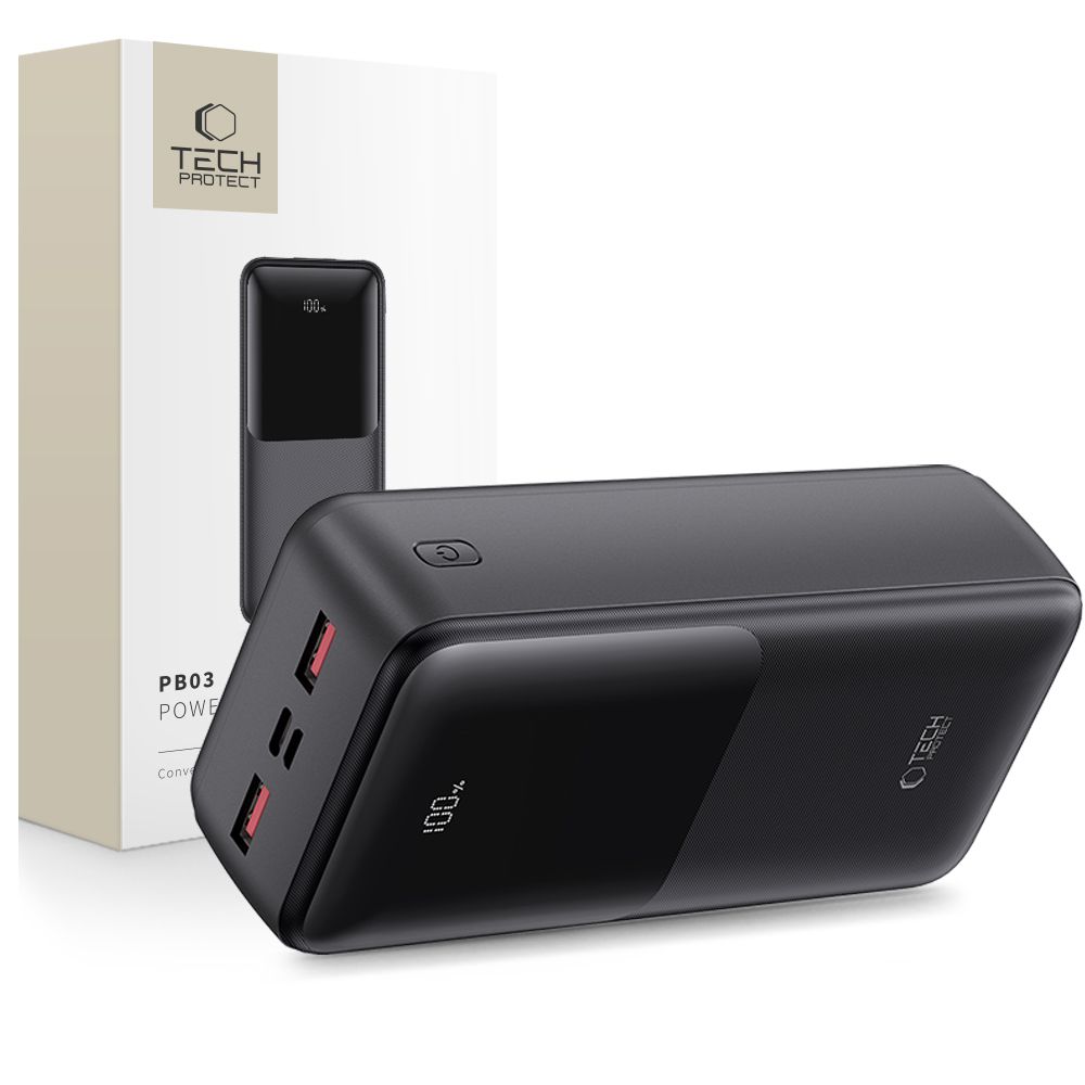 Tech-Protect PB03 ārējais akumulators 30000mAh 22.5W, melns