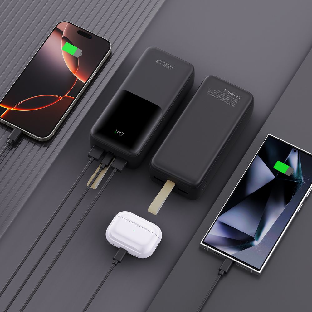 Tech-Protect PB03 ārējais akumulators 30000mAh 22.5W, melns