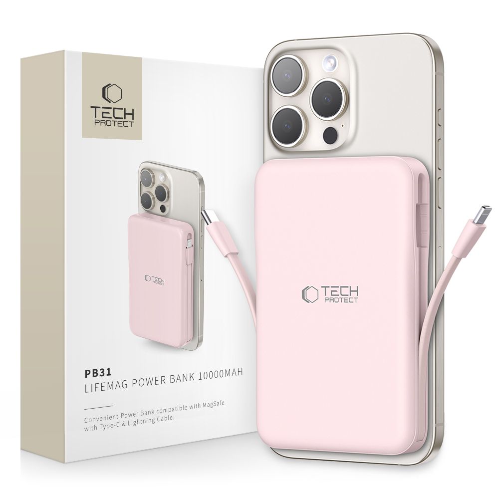 Tech-Protect PB31 LifeMag MagSafe ārējais akumulators 10000 mAh, rozā