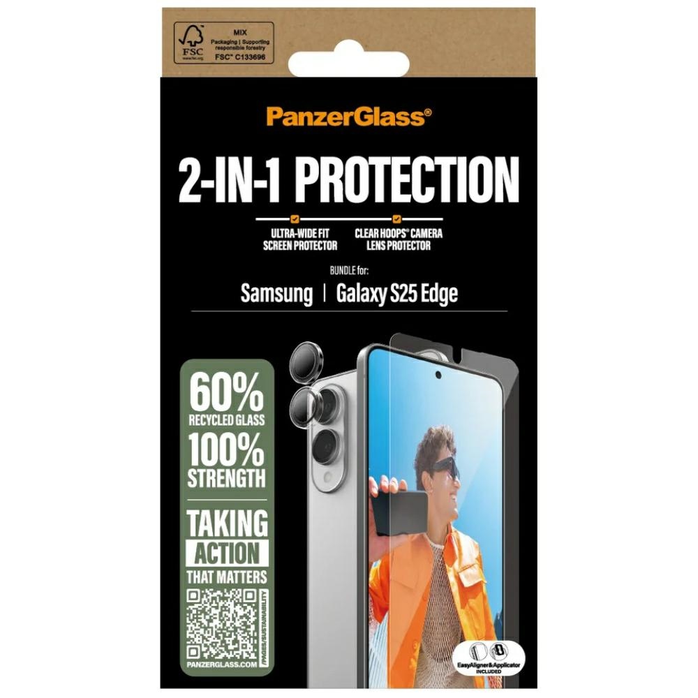 PanzerGlass Hoops+UWF 2-in-1 stikls un lēca Samsung Galaxy S25 Edge - caurspīdīgs | 2In1 Glass+Lens Transparent
