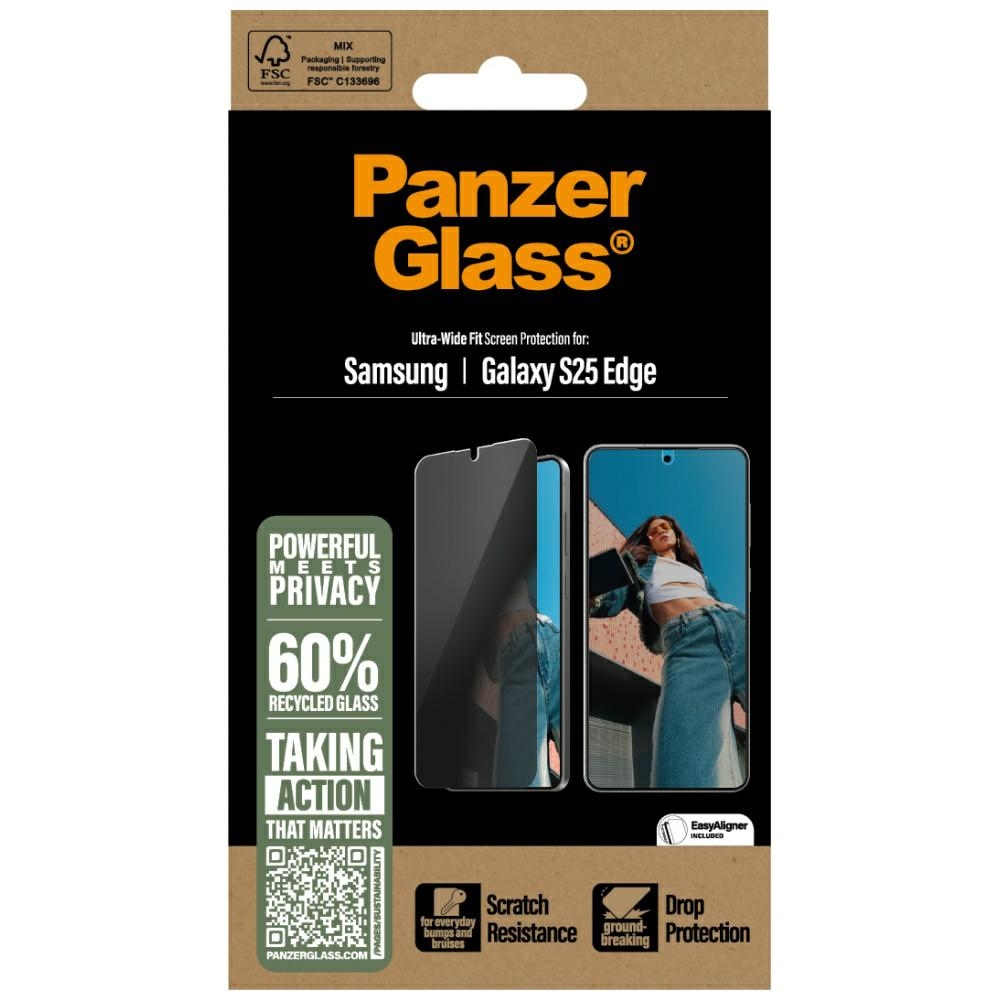 PanzerGlass Ultra-Wide Fit privātuma stikls Samsung Galaxy S25 Edge - caurspīdīgs | Privacy Glass Clear