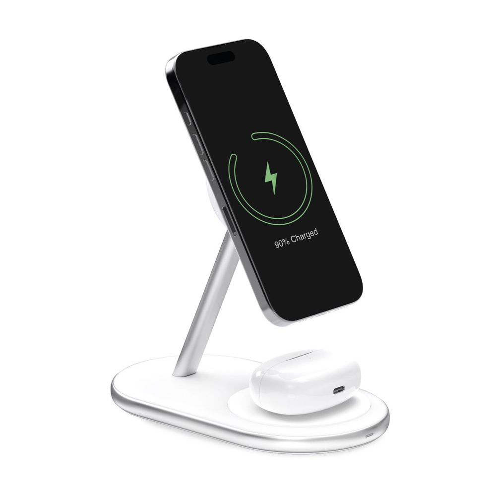 Puro Mag Station 2in1 bezvadu lādēšanas stacija iPhone un AirPods, balta