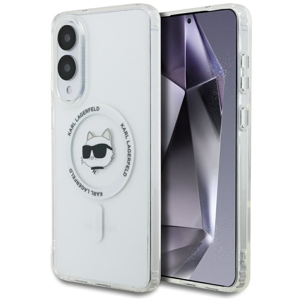 Karl Lagerfeld Samsung Galaxy S25 Edge vāciņš Metal Choupette Head MagSafe, balts