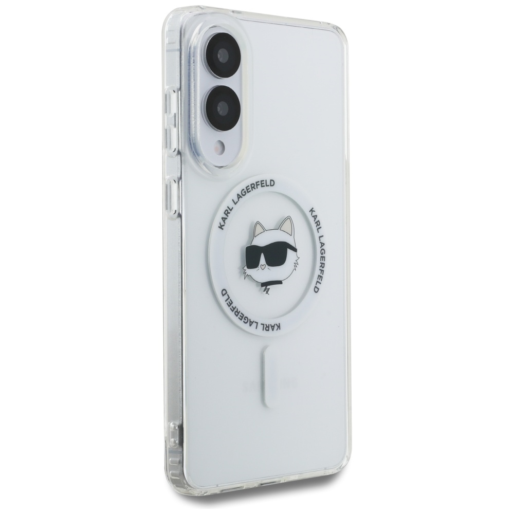 Karl Lagerfeld Samsung Galaxy S25 Edge vāciņš Metal Choupette Head MagSafe, balts