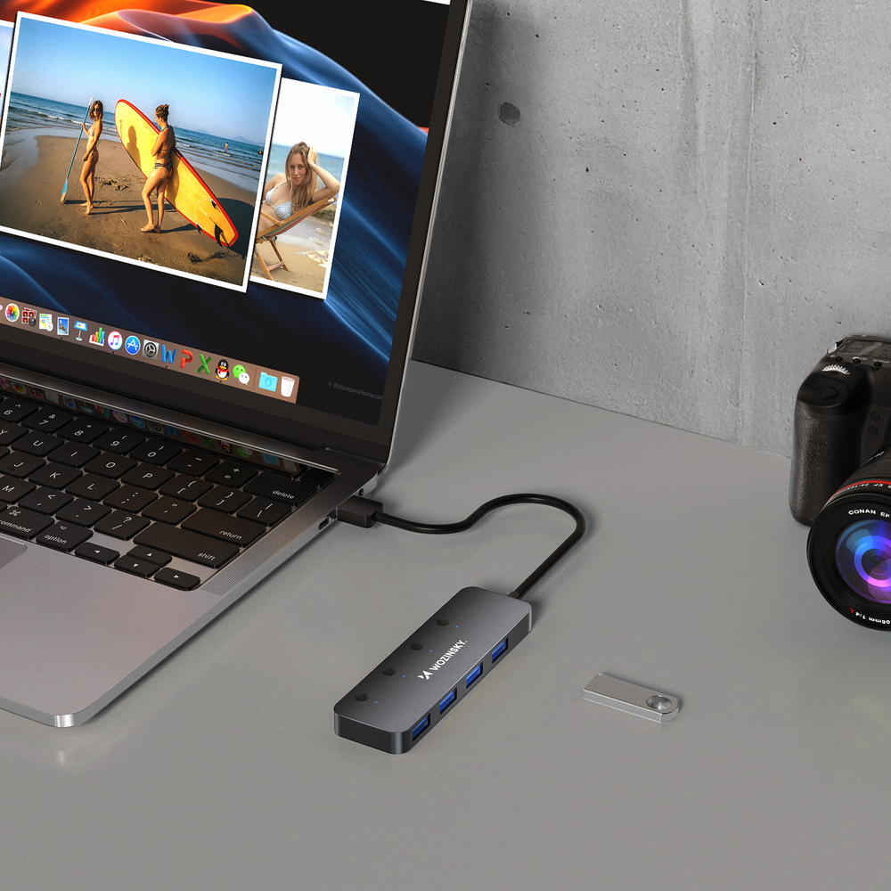 Wozinsky WHS080YSS 4 portu USB-A 3.0 centrmezgls ar slēdžiem - pelēks